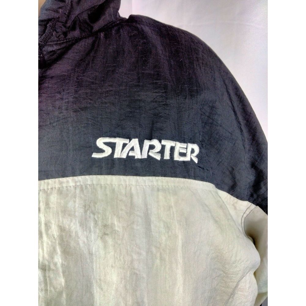Vintage Starter Brand Men's White Black Puffy Jacket Coat Full Zip Sz Large - Picture 2 of 8